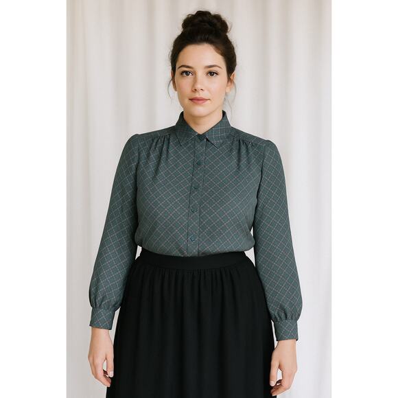 Vintage Sun King Ladies Sheer Button-Up Blouse Pleated Diamond Pattern Coquette - Picture 1 of 9